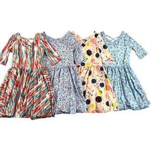 4pc Dot Smile Girls 3 4 Balloons Blue Floral Triangle Ballerina Twirl Dress Lot